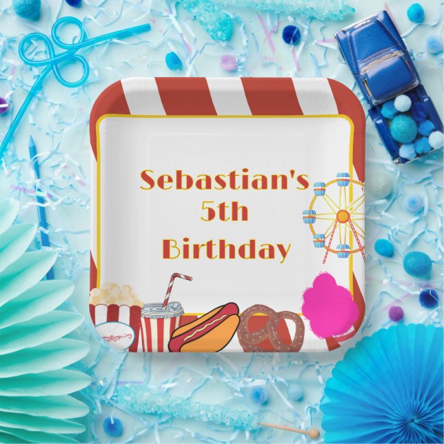 Assiettes En Carton Fête d'anniversaire du carnaval sur mesure (Fête)