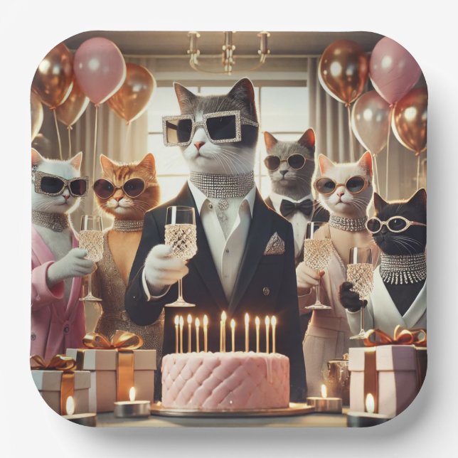 Assiettes En Carton Fête d'anniversaire du chat (Recto)