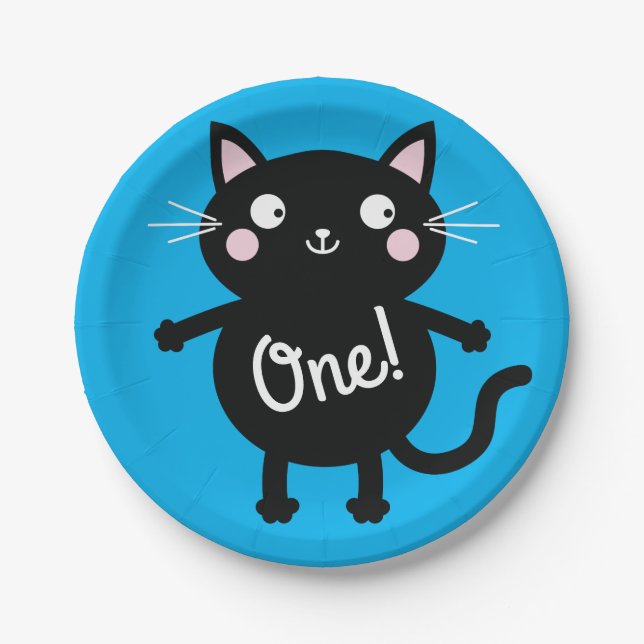 Assiettes En Carton Fête d'anniversaire du chat (Devant)