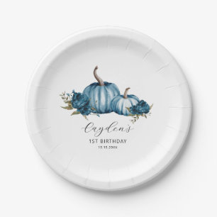 Assiettes En Carton Fête d'anniversaire du Citrouille Floral bleu