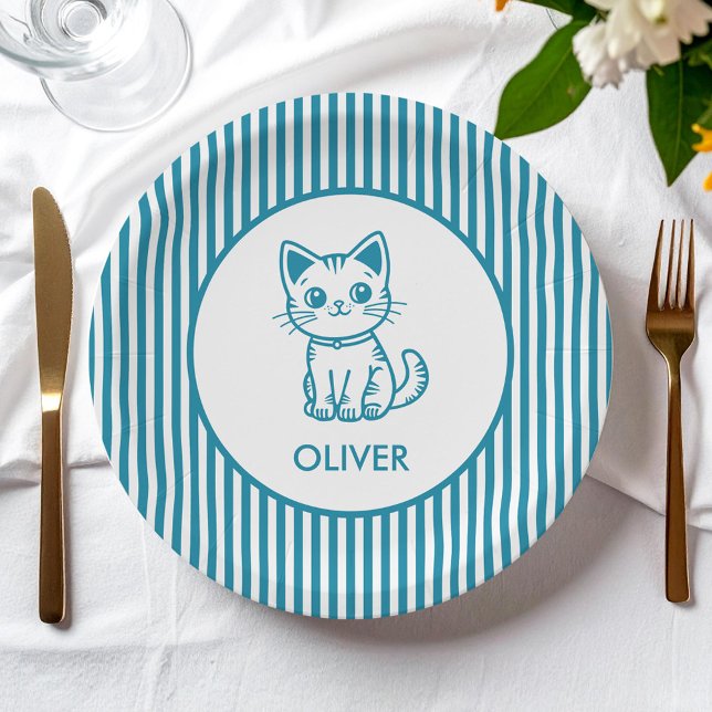 Assiettes En Carton Fête d'anniversaire du garçon avec chaton de coule (Créateur téléchargé)