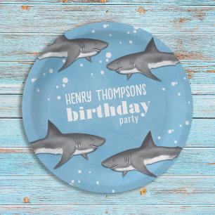 Assiettes En Carton Fête d'anniversaire du garçon requins bleus Person