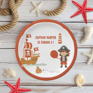 Assiettes En Carton Fête d'anniversaire du Pirate   Navire rouge et ca
