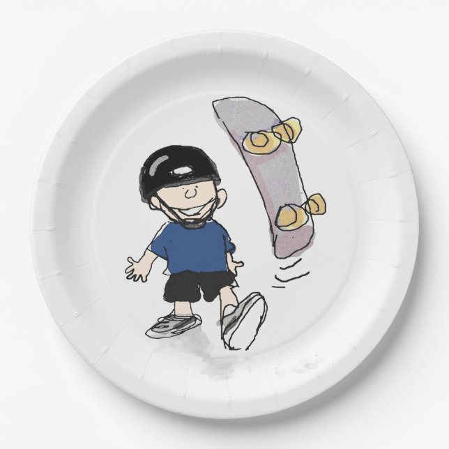 Assiettes En Carton Fête d'anniversaire du skateboard (Devant)