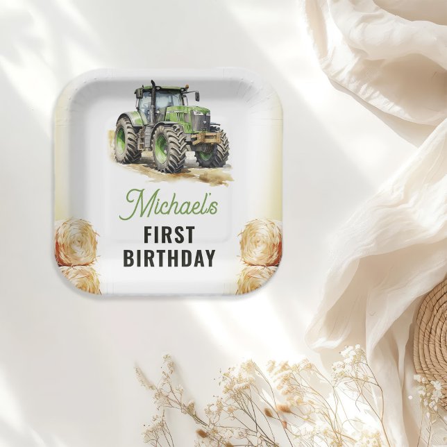 Assiettes En Carton Fête d'anniversaire du tracteur aquarelle (Créateur téléchargé)