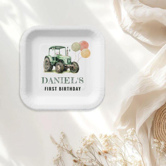Assiettes En Carton Fête d'anniversaire du tracteur aquarelle (Créateur téléchargé)