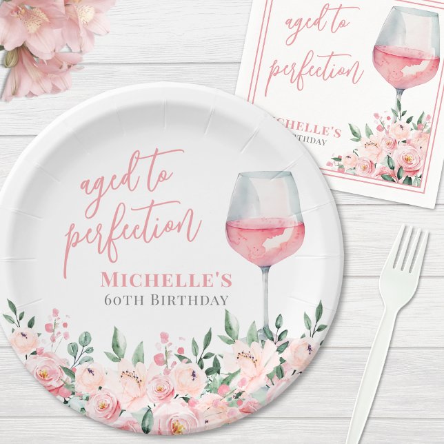 Assiettes En Carton Fête d'anniversaire du vin Floral (Wine Floral Birthday Party Paper Plates)