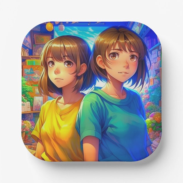 Assiettes En Carton Fête d'anniversaire d'une fille à thème jumelle An (Recto)