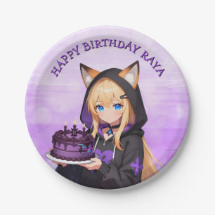 Assiettes En Carton Fête d'anniversaire d'une jolie fille d'anime