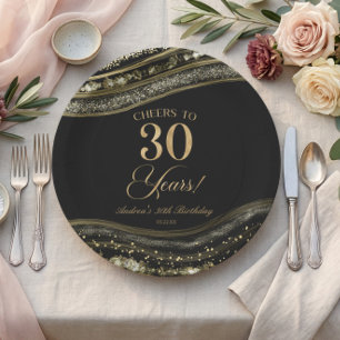 Assiettes En Carton Fête d'anniversaire élégante de 30 ans en agate no