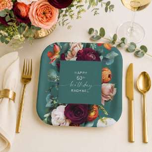 Assiettes En Carton Fête d'anniversaire élégante de fleurs d'automne s