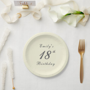 Assiettes En Carton Fête d'anniversaire élégante moderne crème 18 ans