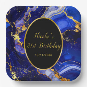 Assiettes En Carton Fête d'anniversaire en marbre d'agate bleu royal e