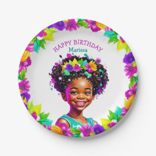 Assiettes En Carton Fête d'anniversaire Fille afro-américaine personna