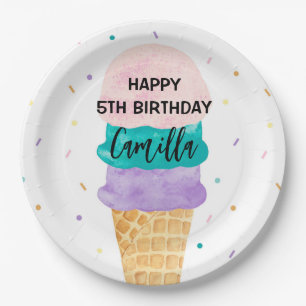 Assiettes En Carton Fête d'anniversaire Fille Ice Cream Cone
