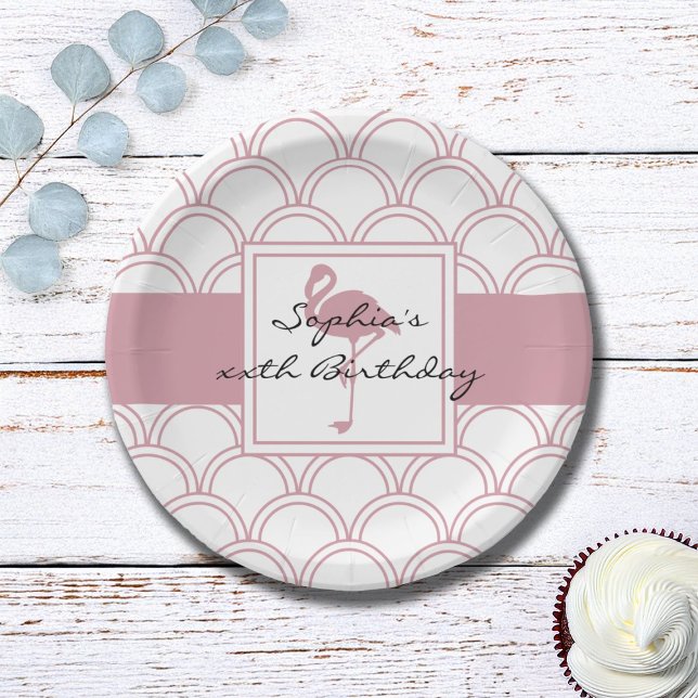 Assiettes En Carton Fête d'anniversaire Flamant Rose Motif Vague Art D (Créateur téléchargé)