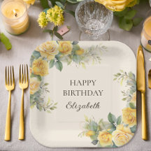 Fête d'anniversaire florale avec rose jaune élégan