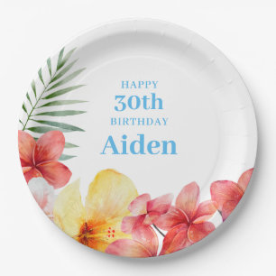 Assiettes En Carton Fête d'anniversaire florale hawaïenne