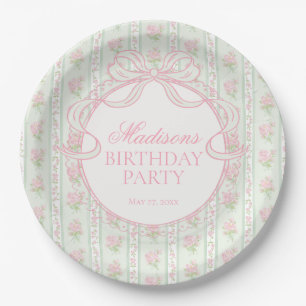 Assiettes En Carton Fête d'anniversaire florale verte vintage élégante