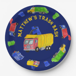 Assiettes En Carton Fête d'anniversaire Garbage Trucks Peints pour gar