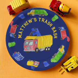 Assiettes En Carton Fête d'anniversaire Garbage Trucks Peints pour gar