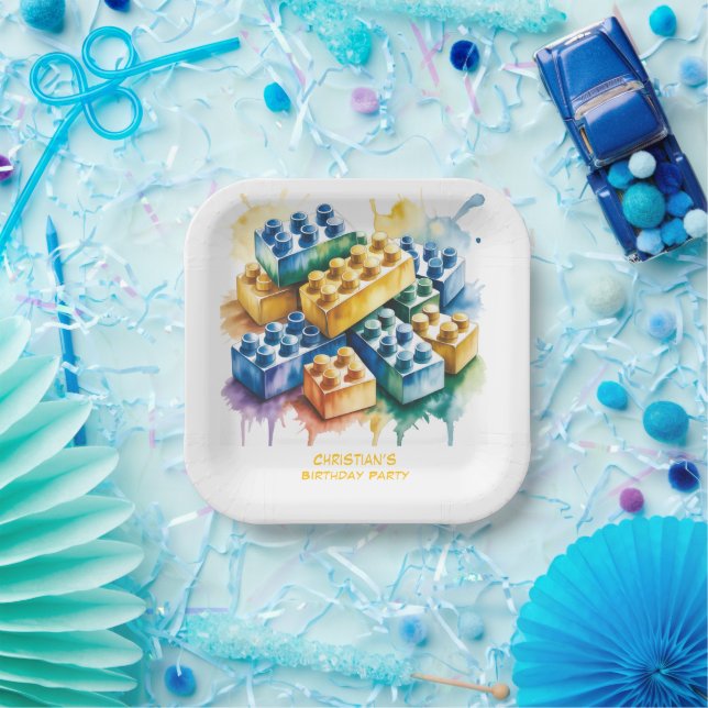 Assiettes En Carton Fête d'anniversaire garçon Splash Block Constructi (Fête)