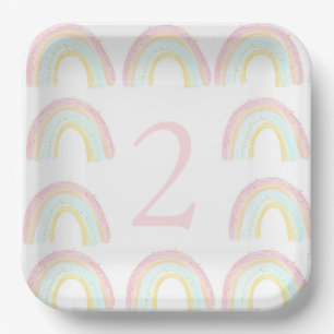 Assiettes En Carton Fête d'anniversaire Girl Pastel Rainbow