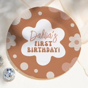 Assiettes En Carton Fête d'anniversaire Groovy Boho Daisy Rétro Fille 
