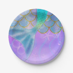 Assiettes En Carton Fête d'anniversaire iridescente de sirène de