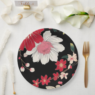 Assiettes En Carton Fête d'anniversaire Japon fleur de cerisier coloré