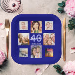 Assiettes En Carton Fête d'anniversaire Marine bleu photo collage femm<br><div class="desc">Une plaque en papier pour une fête d'anniversaire de 40e (ou tout âge) pour célébrer une vie avec un collage de 8 de vos propres photos. Modèles de 40 ans et une date. Date de naissance ou date de la fête. Arrière - plan bleu marine.</div>