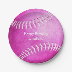 Assiettes En Carton fête d'anniversaire mignonne hot rose softball