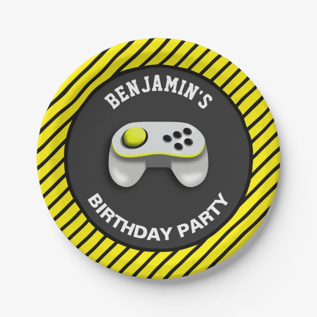 Assiettes En Carton Fête d'anniversaire moderne de jeu vidéo (Devant)