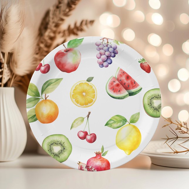Assiettes En Carton Fête d'anniversaire motif de fruits frutti à deux  (Créateur téléchargé)