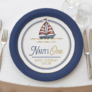 Assiettes En Carton Fête d'anniversaire Nauti One Voilier