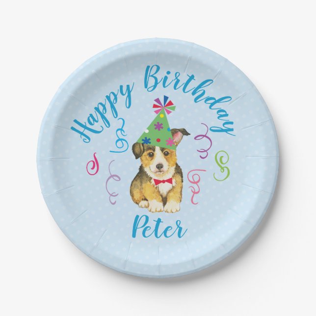 Assiettes En Carton Fête d'anniversaire Pembroke Welsh Corgi Plaques d (Devant)