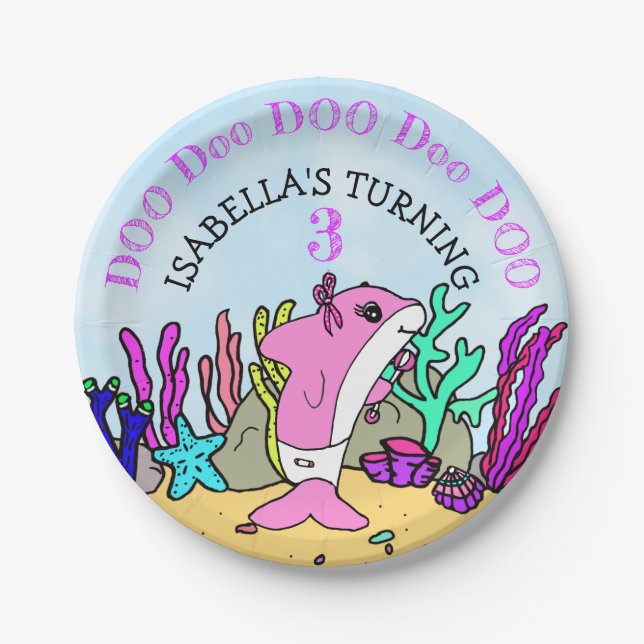 Assiettes En Carton Fête d'anniversaire personnalisée pour bébé requin (Devant)