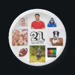 Assiettes En Carton fête d'anniversaire photo collage garçons blancs<br><div class="desc">Une plaque en papier pour une fête d'anniversaire de 21e (ou tout âge) célébrant sa vie avec un collage de 8 de vos photos. Personnalisez et ajoutez l'âge de 21 ans et une date. Date de naissance ou date de la fête. Lettres de couleur noire. Fond blanc.</div>