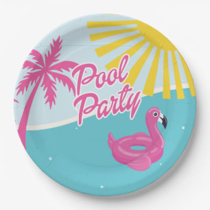 Assiettes En Carton Fête d'anniversaire Pink Malibu Beach Palm Pool Pa