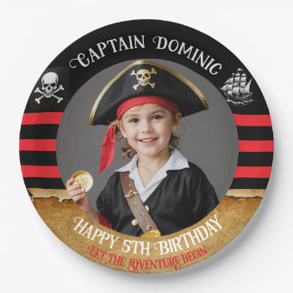 Assiettes En Carton Fête d'anniversaire pirate avec photo et texte per