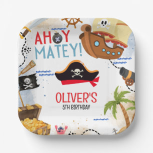 Assiettes En Carton Fête d'anniversaire pirate pour enfants   Ahoy Mat