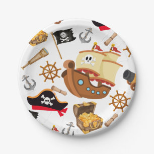 Assiettes En Carton Fête d'anniversaire pirate pour enfants   Ahoy Mat