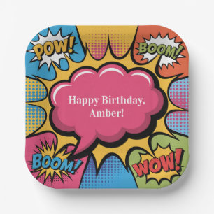 Assiettes En Carton Fête d'anniversaire Pop Art colorée pour filles