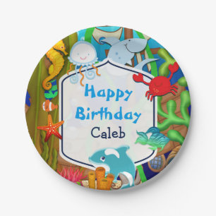 Assiettes En Carton Fête d'anniversaire pour enfants sous l'océan