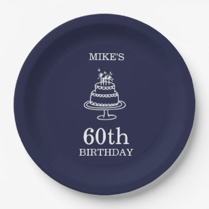 Assiettes En Carton Fête d'anniversaire pour hommes bleu marine et bla