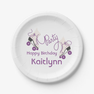 Assiettes En Carton Fête d'anniversaire pourpre de patins de rouleau