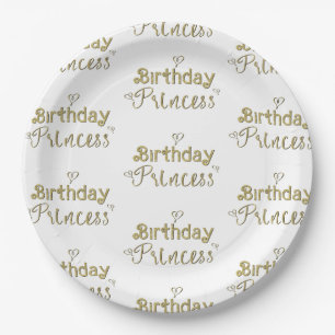 Assiettes En Carton Fête d'anniversaire Princesse aux coeurs dorés
