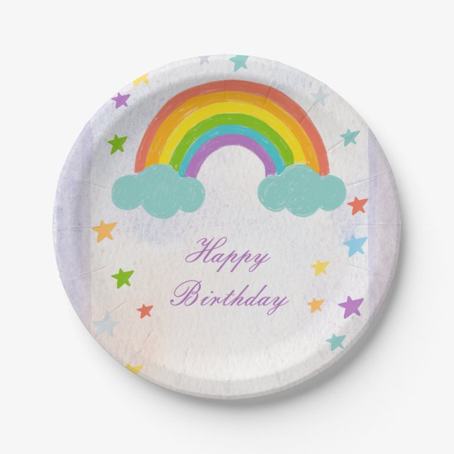 Assiettes En Carton Fête d'anniversaire Rainbow (Devant)