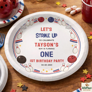 Assiettes En Carton Fête d'anniversaire Retro Bowling 1 an – Enfants a