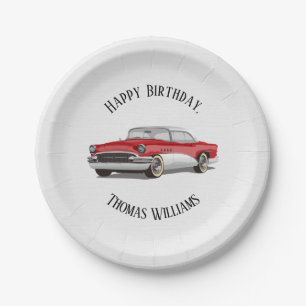 Assiettes En Carton Fête d'anniversaire Retro Red et White Buick